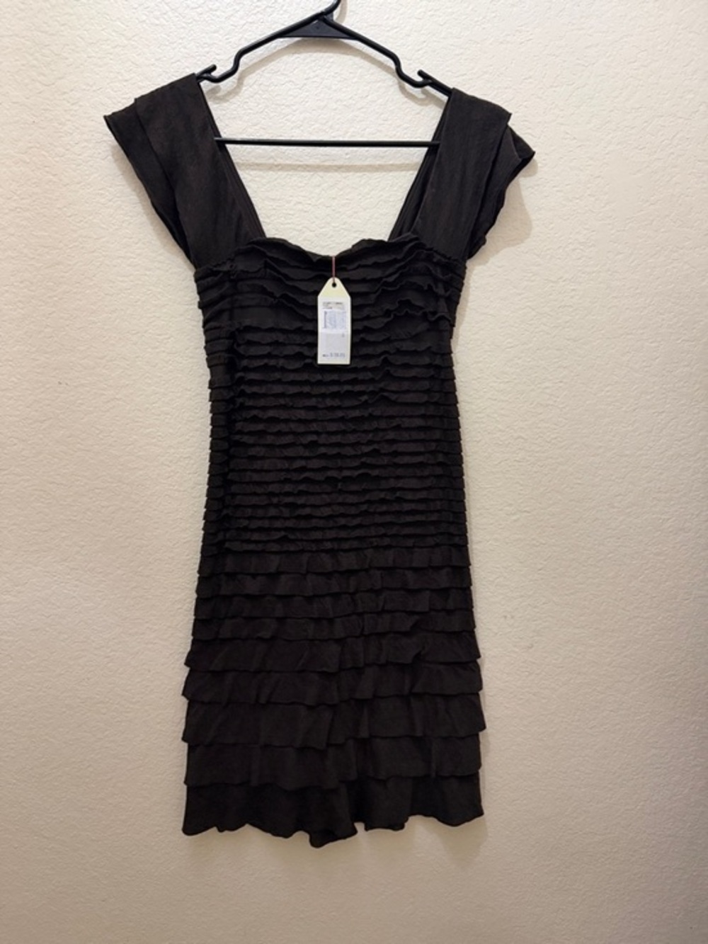 Black Ruffle Tiered Mini Dress with Cap Sleeves